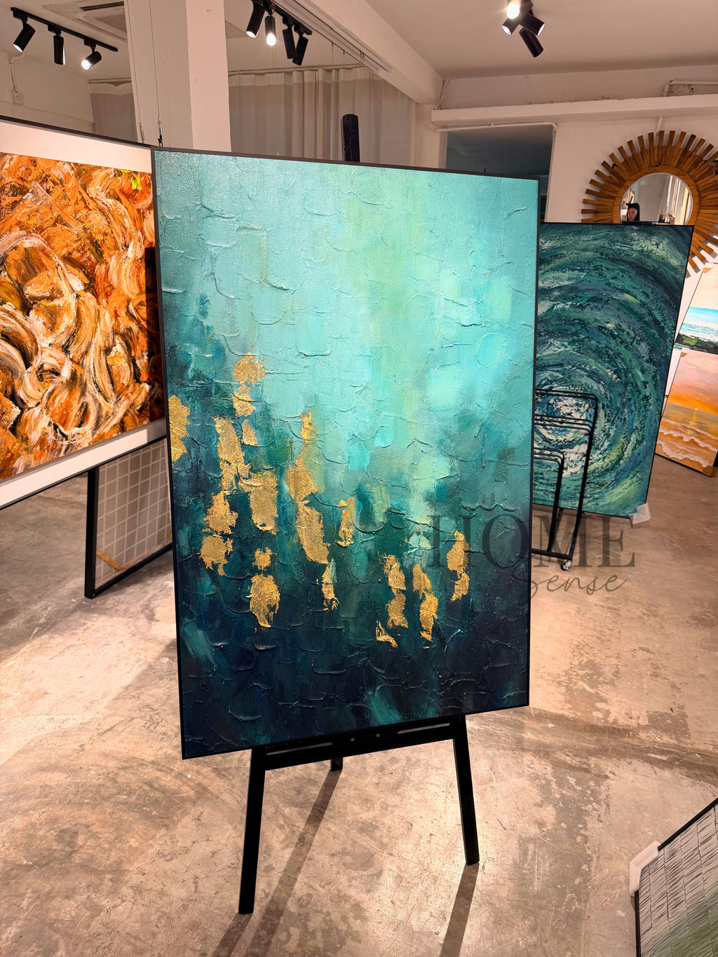 Emerald Green & Gold Abstract Canvas, Wall Art