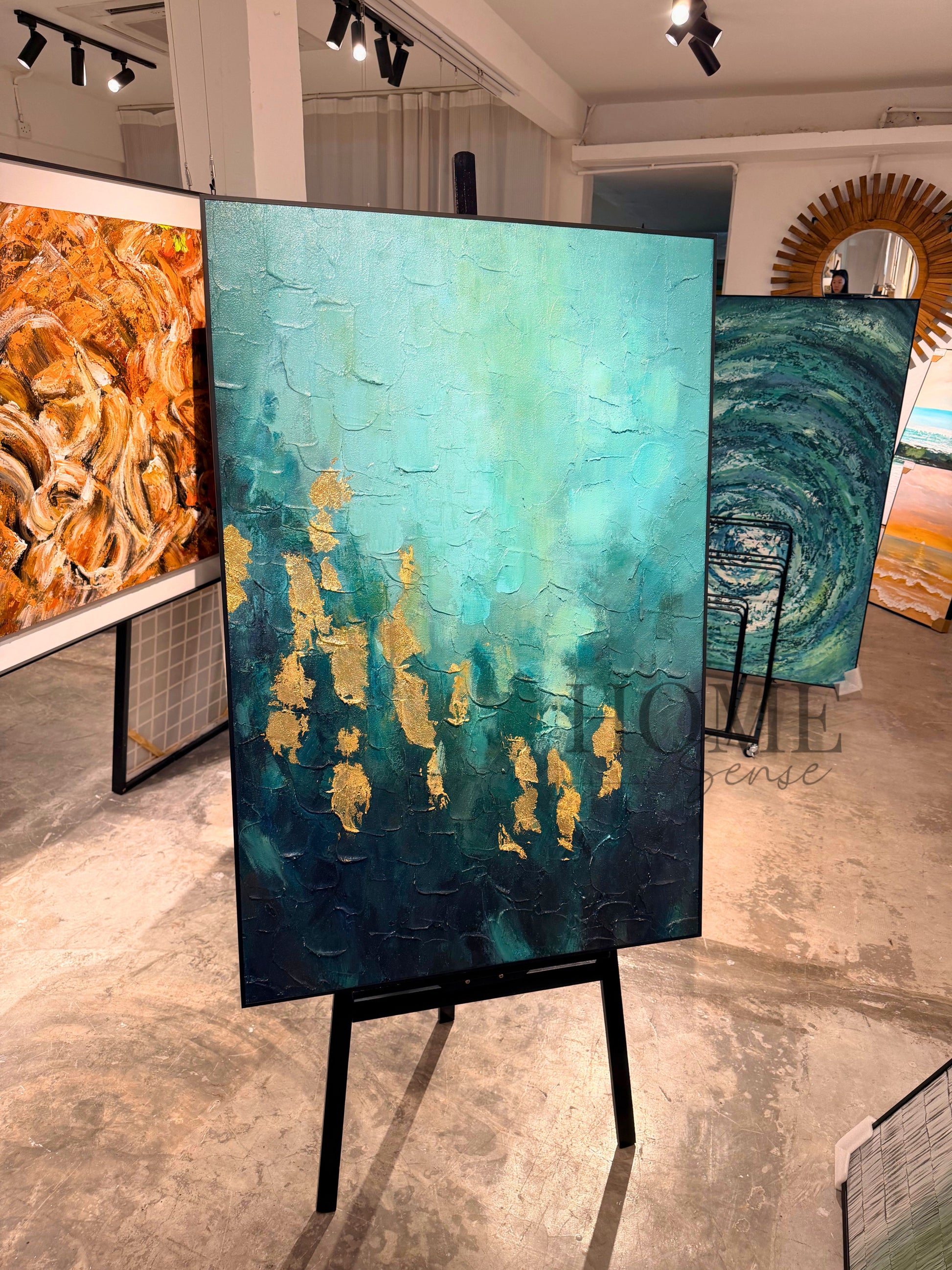 Emerald Green & Gold Abstract Canvas, Wall Art