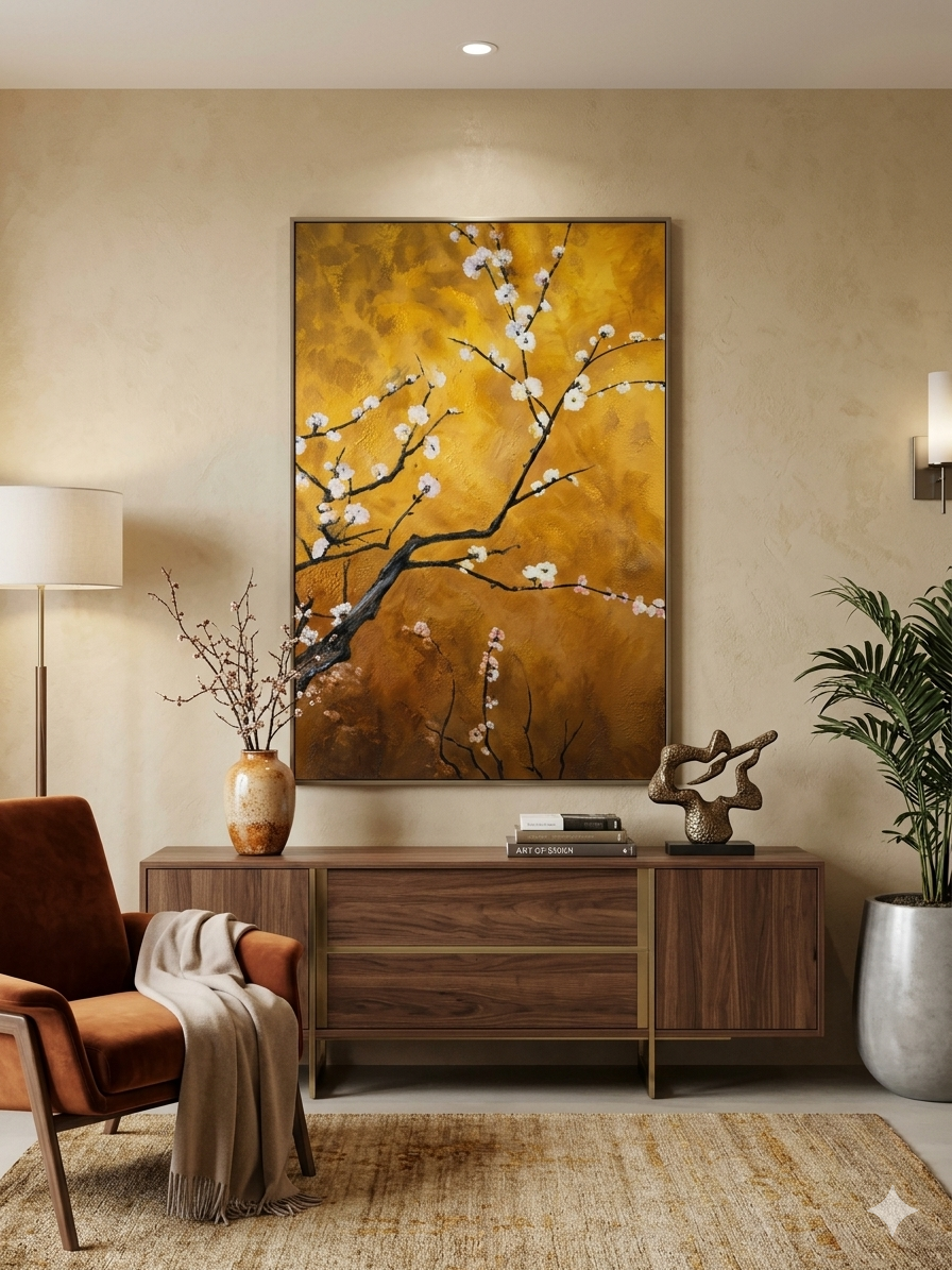 Golden Sakura Blossom - Canvas, Wall Art