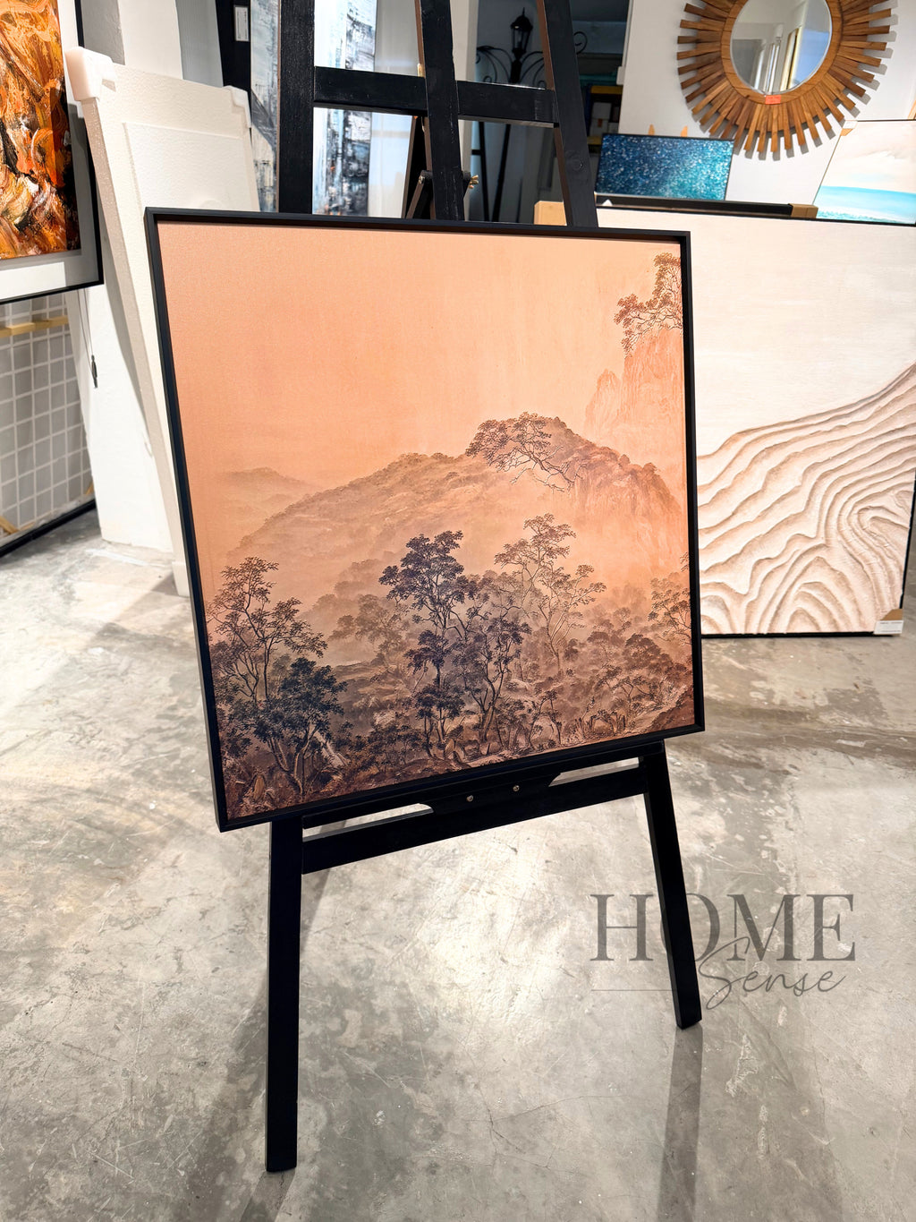 Misty Mountain Landscape - 3D Embossed Texture Wall Art
