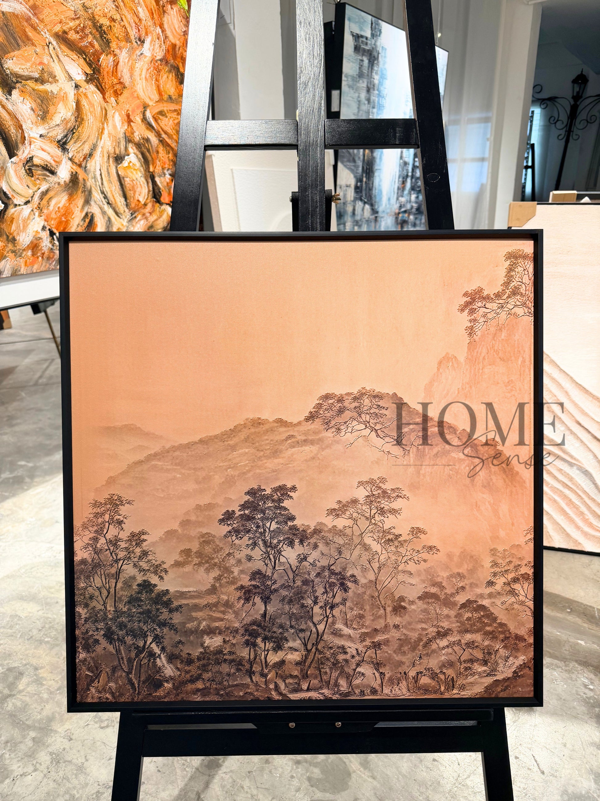 Misty Mountain Landscape - 3D Embossed Texture Wall Art