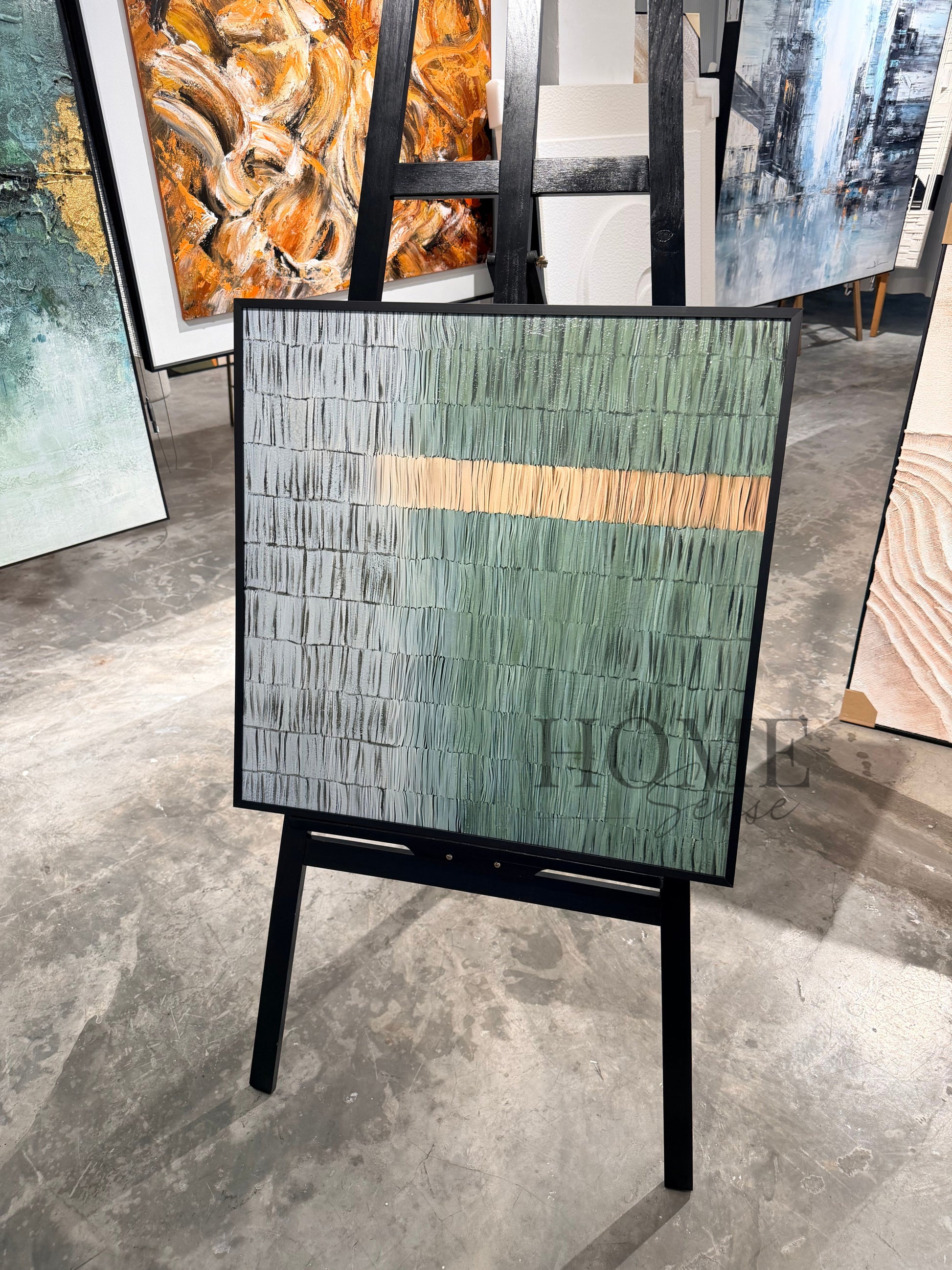Golden Line Elegance - Semi-Handmade Canvas Wall Art