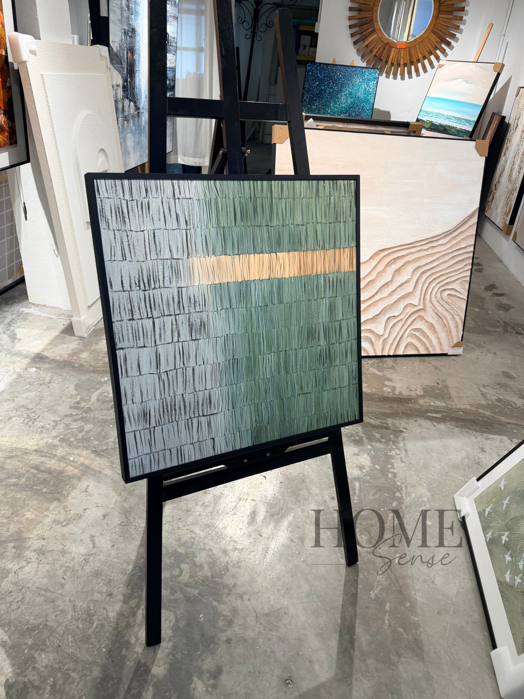 Golden Line Elegance - Semi-Handmade Canvas Wall Art