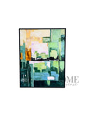 Abstract Horizon green textured canvas wall art in a black aluminium frame, 60x80cm