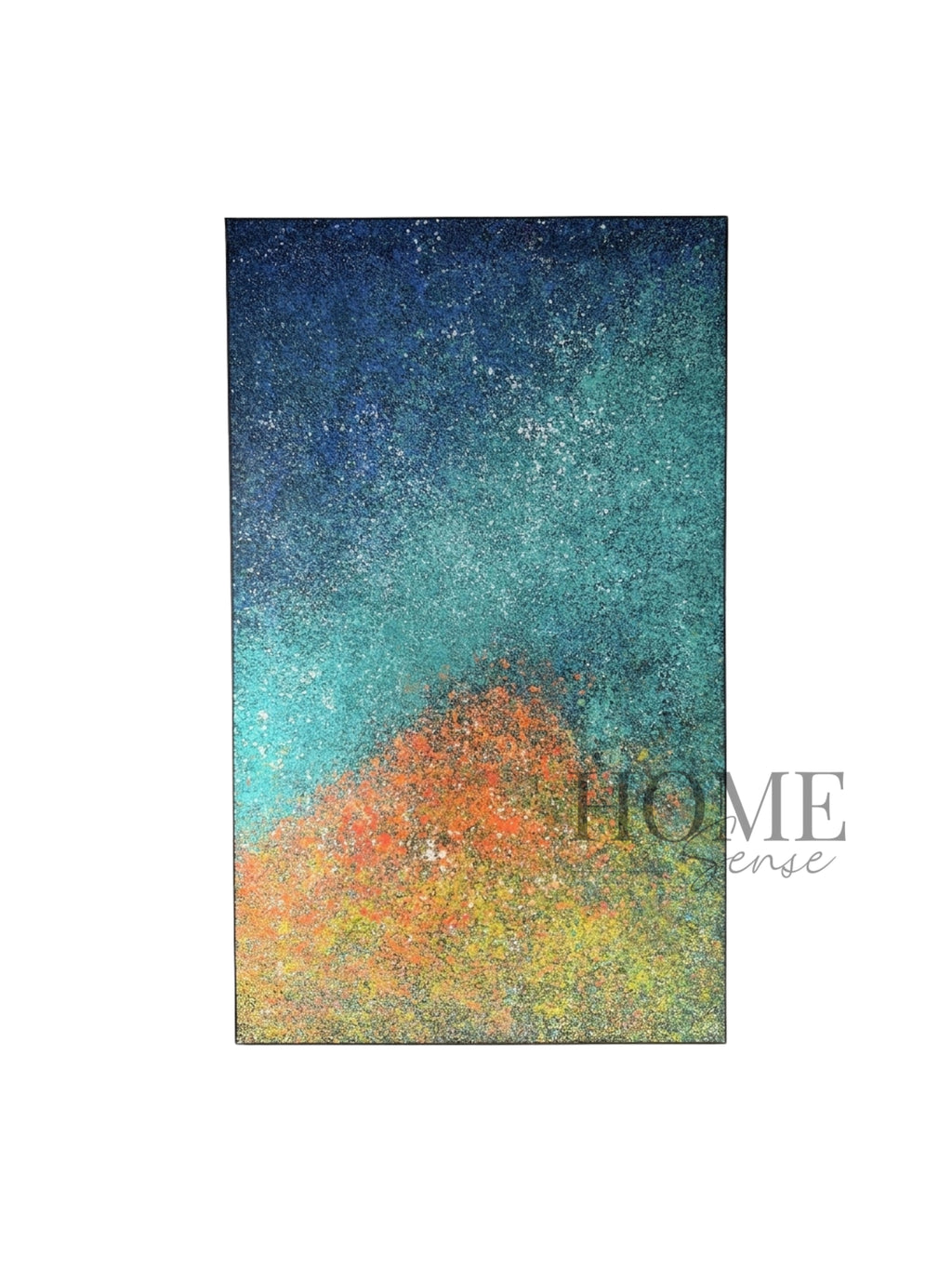 Midnight Nebula large blue and turquoise abstract canvas wall art in a black aluminium frame, 120x200cm