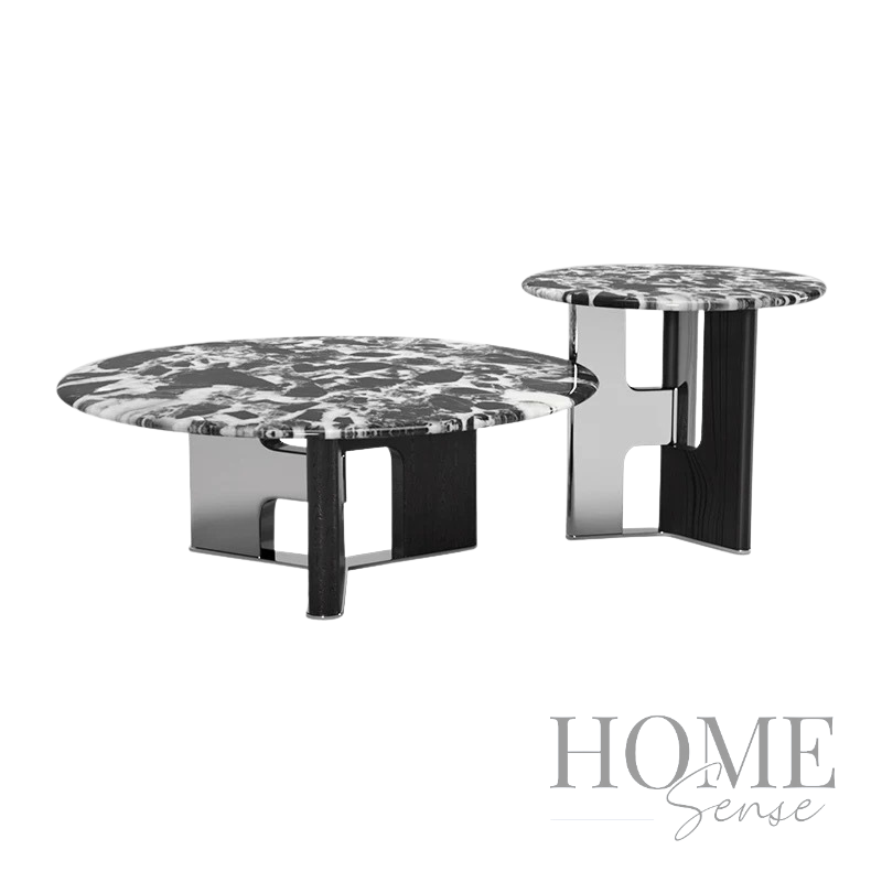 Luna Noir Round Marble Table Set