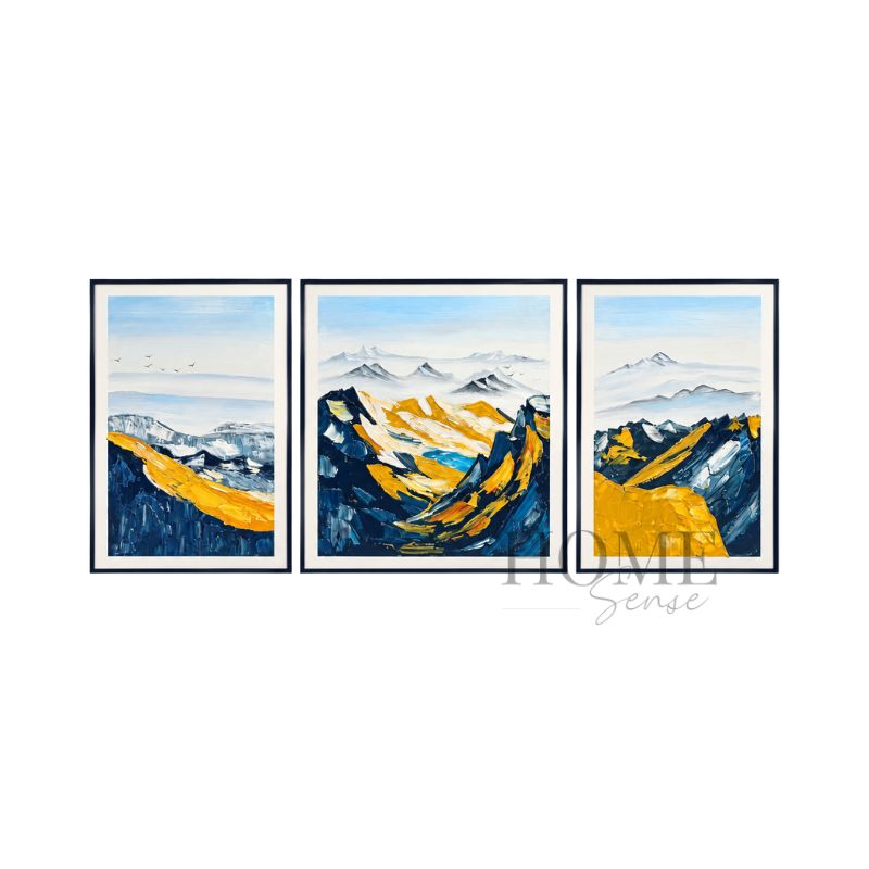 Golden Ridge Horizon – Modern 3-Piece Mountain Canvas Art Set