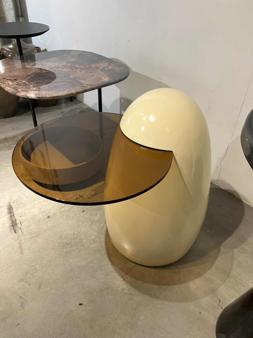 Lola Round Fiberglass Side Table with Drum Base