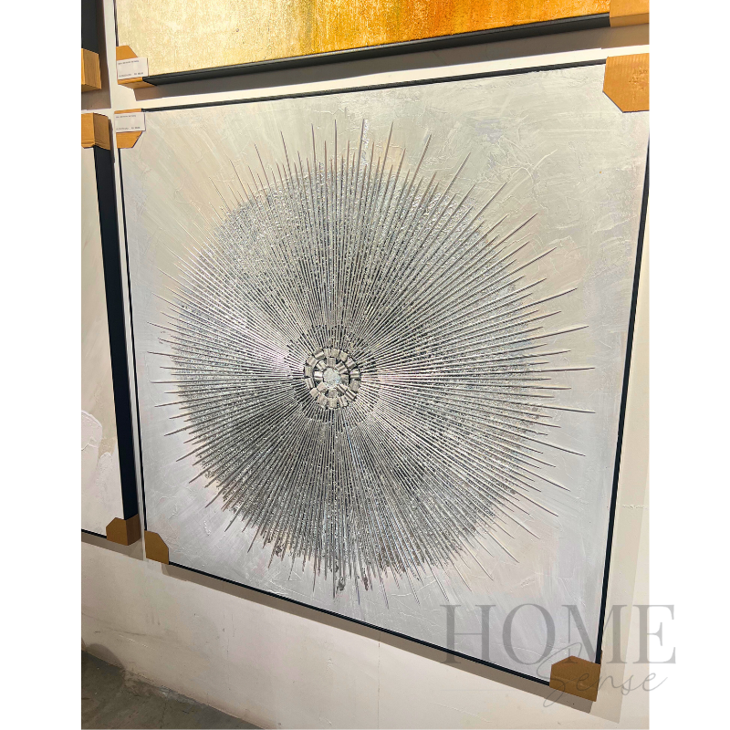 Silver Radiance – 3D Textured Geometric Wall Art