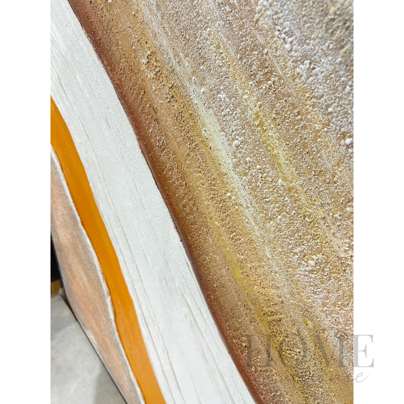 Close-up of Ochre Passage showing raised ivory brushwork, warm ochre colour and crackled taupe acrylic texture