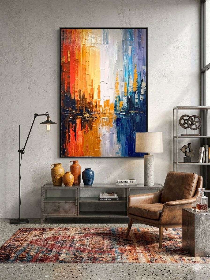 Where Color Rise – Colourful Abstract Cityscape Canvas Wall Art