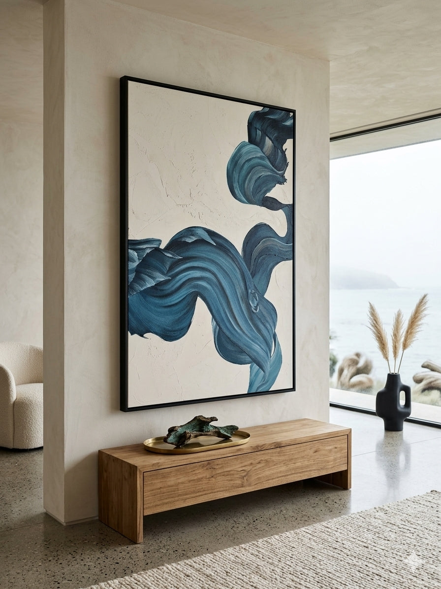Flowing Grace – Teal Blue Abstract Canvas Wall Art