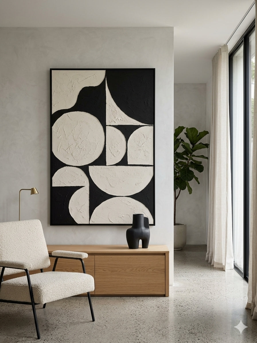The Art of Balance – Black & White Geometric Canvas Wall Art