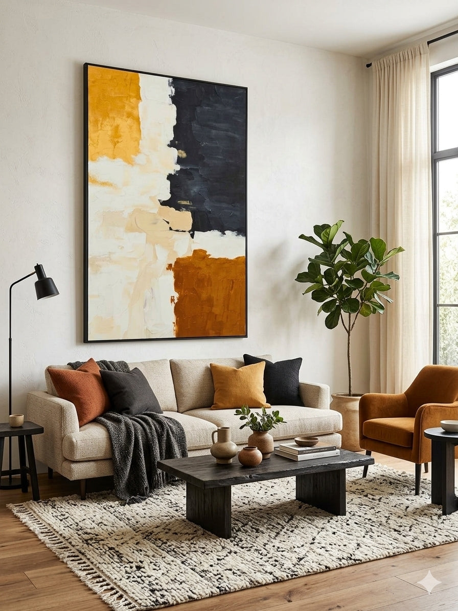 Ochre & Ash – Textured Acrylic Abstract Canvas Wall Art
