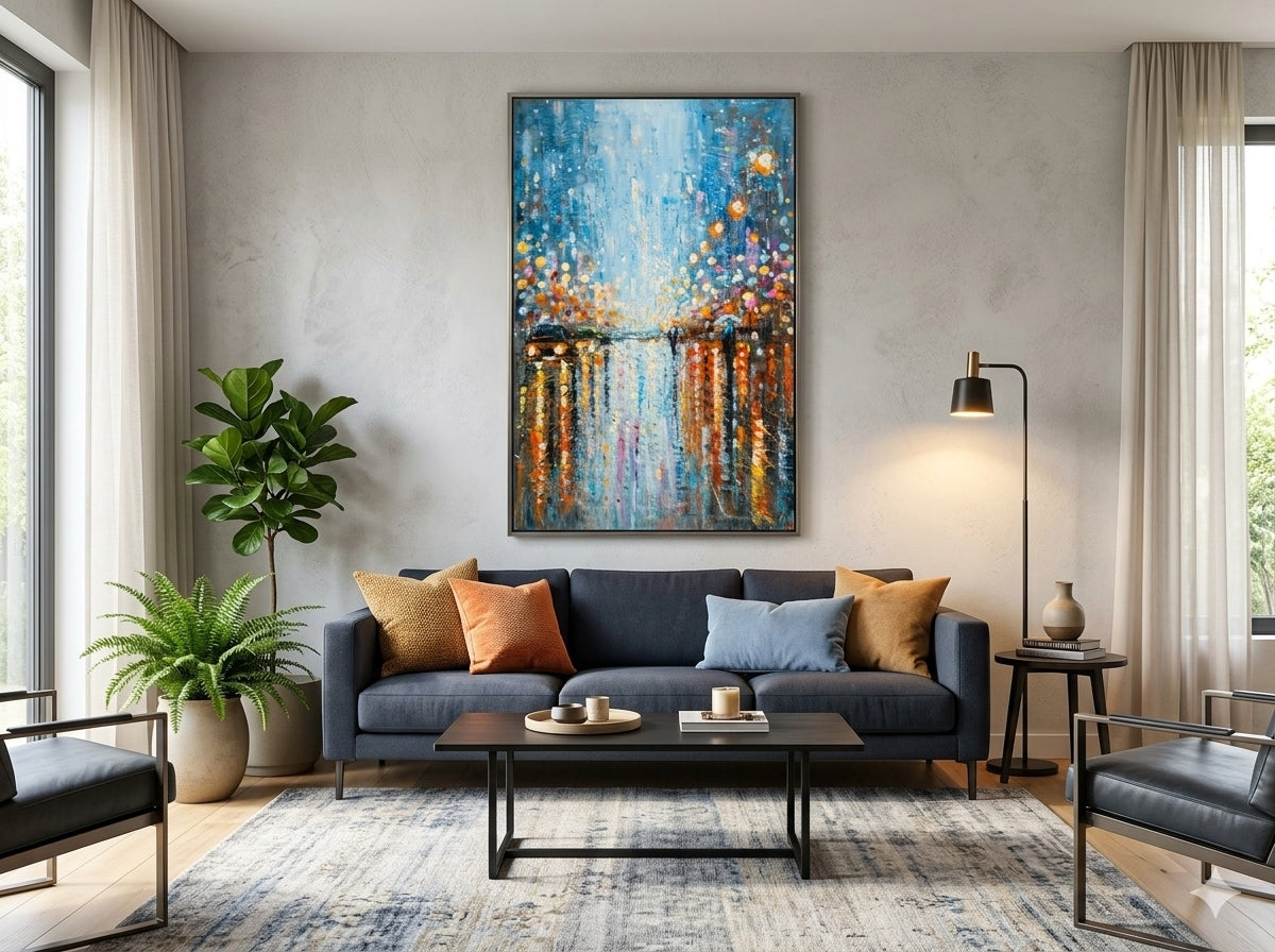 After the Rain – Textured Acrylic Cityscape Canvas Wall Art